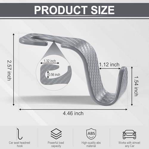 LivTee Car Purse Hook, 4 Pack Universal Auto Seat Headrest Hook Hangers Organizer for Coats, Umbrellas, Groceries - Carbon Fiber Gray - color: Gray-CF