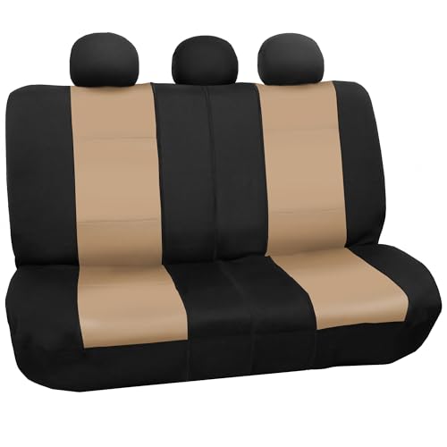 FH Group Waterproof Neoprene Car Seat Covers Rear Set– Universal Fit Split Bench Back Seat Cover, Durable Automotive Seat Protector for Cars, SUVs & Vans, Beige/Black - color: Beige, style: Rear Set