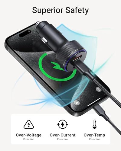 Car Charger for iPhone 17/17 Pro Max USB C Fast Charger,2Pack 90W 3-Port Charger Adapter for iPhone 16/16 Plus/16 Pro/16 Pro Max/15/14/Pro Max/AirPods4/ iPad Pro/Mini, (USB C to C Cable) - size: 4
