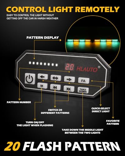 HLauto 604N Emergency Dash Strobe Lights: 2x16.8 inch Green Amber Security Light w/Take Down, 48 LED Safety Flashing Warning Hazard Interior Windshield Light Bar for Trucks Vehicles - color: #03 Amber / Green