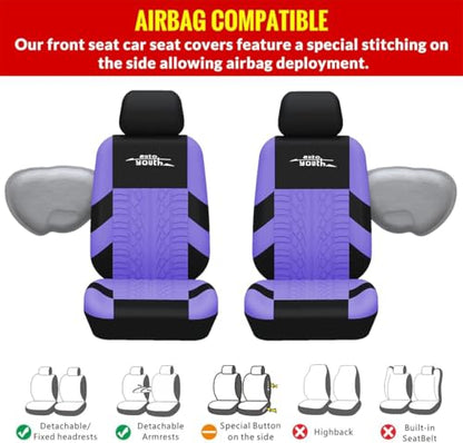 AUTOYOUTH Purple Seat Covers Front Seats Only, 3D Tyre Embossed Breathable Bucket Covers, Airbag Compatible, Quick Setup Universal Fit for Sedan, SUV, Truck, Van - color: Purple, size: Front Seats Only (4 pieces)