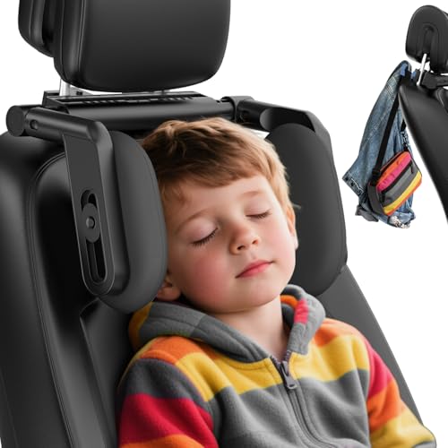 Car Headrest Pillow, 4-Way Adjustable Car Headrest,Thickened Memory Foam Road Pal Headrest, Neck Support Pillow, U- Shaped Design, Travel Car Sleeping,Suitable for Kids and Adults - color: Black