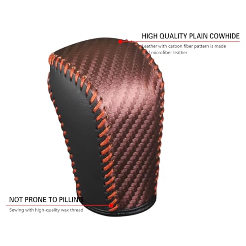 Bittwee Carbon Fiber Car Gear Shift Knob Cover, Leather Vehicle Stick Shifting Protector with Needle & Thread, Stylish Auto Shifter Knob Guard, Compatible with Inspire Crider Integra (Brown) - color: Brown