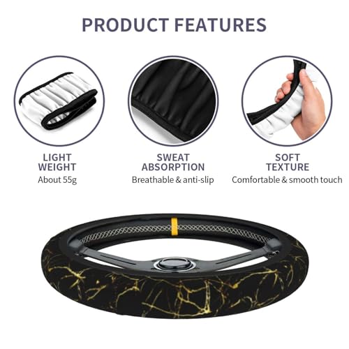 Marble Steering Wheel Covers Non Slip Neoprene Steering Wheel Protector Cover Universal 15 Inch for Men Women - color: Marble