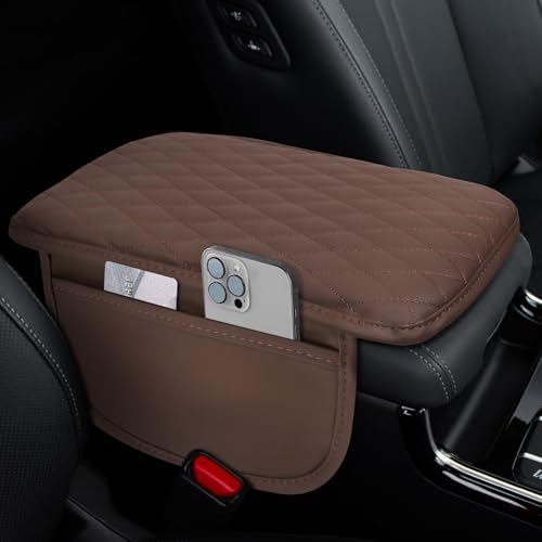 Car Center Console Cover, 12"×7.87" Waterproof Leather Auto Armrest Cover Protector with 2 Pocket, Comfortable Arm Rest Box Cushion Pad, Universal Interior Car Accessories (Coffee) - color: Coffee