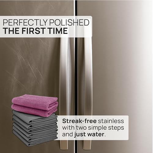 Claro Stainless Steel Cleaner Cloth 8-Pack – Microfiber Cleaning Cloths for Appliances, Sinks & Fridge | Lint-Free Streak-Free Stainless Reusable Alternative to Chemical Cleaners - style: Stainless Steel Cleaning Pack