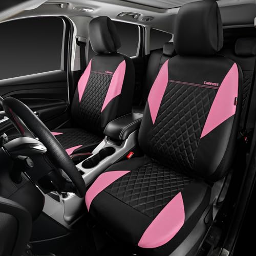 CAR PASS Pink Leather Seat Covers,Girly Quilting Pretty Cute Car Seat Cover with 5mm Composite Sponge Inside,Airbag Compatible, Universal Fit for Most Sedan,SUV,Vans(Full Set,Pink) - color: Black and Pink, size: Full Set (Front and Rear)