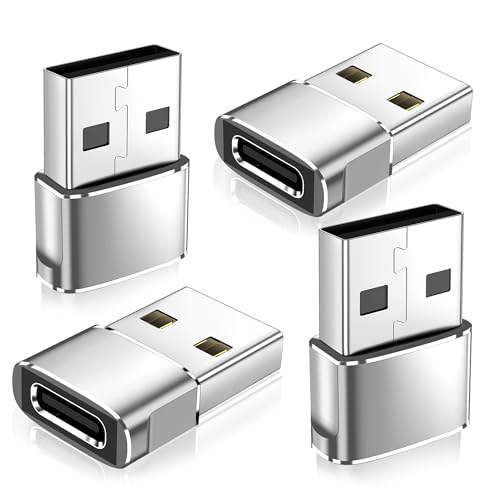 𝟒𝐏𝐚𝐜𝐤 𝐔𝐩𝐠𝐫𝐚𝐝𝐞𝐝 USB to USB C Adapter,Type-C Female to A Male Car Charger OTG Converter for Apple Watch Ultra 8 9 10,iPhone 16 15 14 13 Pro Max,Samsung S24,Nintendo Switch,AirPods,iPad,Car - color: SILVER