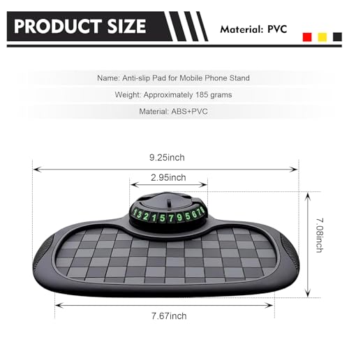 Car Dashboard Mat, Non-Slip Washable Center Console Storage Pad, 9.2" x 7" Rotatable Phone Holder Large Storage Tray Parking Number Sign, Universal Multifunctional Organizer (Black #C) - color: Black #C