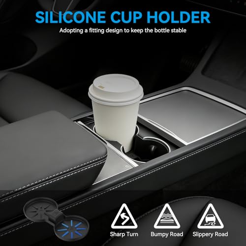 Center Console Organizer Tray for Tesla Model Y Juniper 2025-2026 & Model 3 Highland 2024-2026 - Tesla Accessories Storage Double Layer Tray Silicone Non-Slip Surface, Cup Holder & Camera Cover