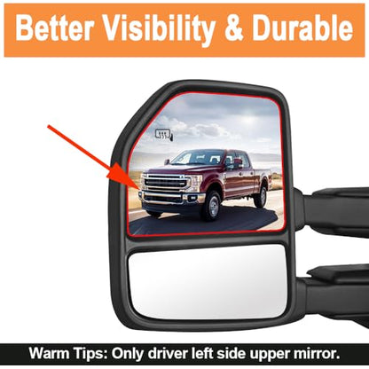 Senzeal Driver Side Heated Upper Mirror Glass Replacement for Ford F150 2015-2020 Ford F250 F350 F450 F550 2017-2022 Tow Mirror FL3Z17K707R (Left Side) - size: Driver Upper Side (Left)