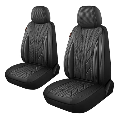 CAROMOP Luxury Faux Leather&Fabric Car Seat Covers 2 Front Seats with Breathable 3D Foam Back Support, Universal Seat Covers for Cars,Trucks,SUVs, Front Armrests Compatible(Black) - color: Black, size: Front Set