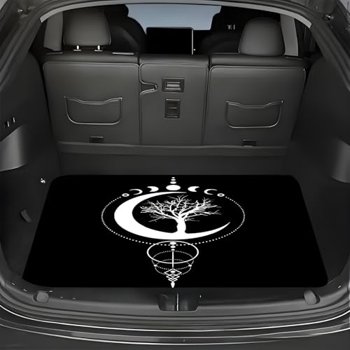Universal Car Trunk Mat 29" x 39", Stars Moon and Tree All Weather Trunk Protection Cargo Liner, Durable Cargo Mat Rear Trunk Liner, Stylish Vehicle Interior Accessories Suitable for Most Car Models - color: Stars Moon and Tree