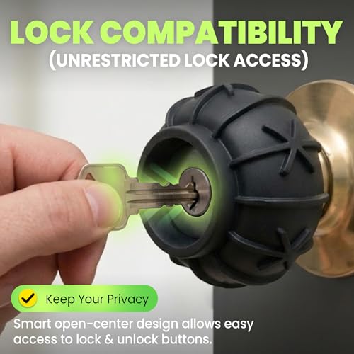 HASHI 3-in-1 Door Knob Covers (2 Pack) – Non-Slip Silicone Grip for Arthritis & Seniors, Wall Protector Bumper & Heat Resistant Handle Sleeve, Universal Size (Black)