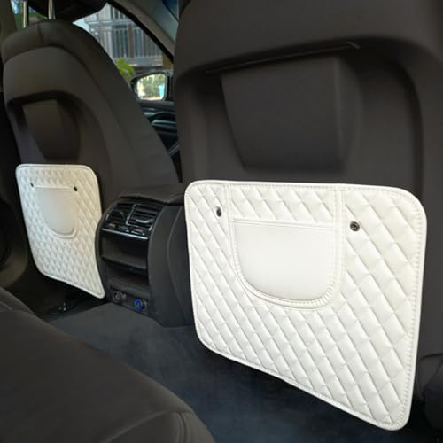 SUTSU Kick Mats Back Seat Protectors - Premium Leather Car Seat Back Protector with 2 Storage Pocket, Fits Most Cars - Stylish Car Interior Decor Accessories for Women & Girls 2Pcs (White-Short) - color: White-short