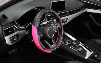 LABBYWAY Microfiber Leather Auto Car Steering Wheel Cover, Universal Fit 15 Inch Anti-Slip Wheel Protector, Pink - color: Fiber Pink