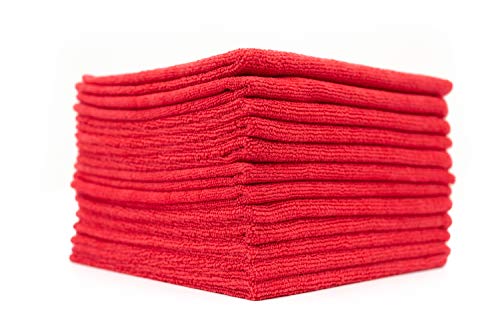 The Rag Company - All-Purpose Microfiber Terry Cleaning Towels - Commercial Grade, Highly Absorbent, Lint-Free, Streak-Free, Kitchens, Bathrooms, Offices, 300gsm, 12in x 12in, Red (12-Pack) - color: Red, size: 12in x 12in