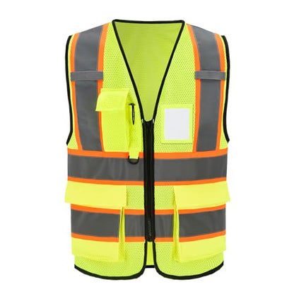 A-SAFETY Mesh High Vis Vest Lightweight Reflective Construction Vest with Pockets Safety Vest for Men/Women - color: Yellow, size: X-Large