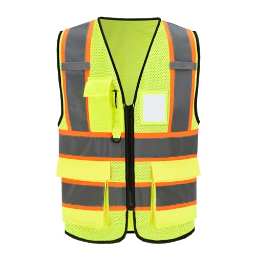 A-SAFETY Mesh High Vis Vest Lightweight Reflective Construction Vest with Pockets Safety Vest for Men/Women - color: Yellow, size: XX-Large