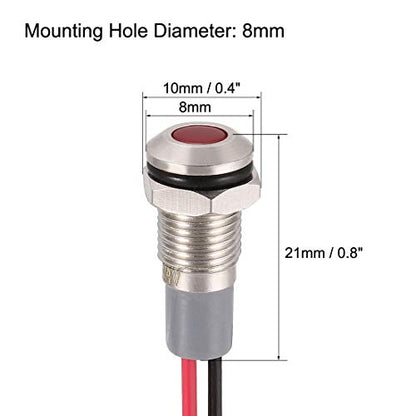 uxcell Signal Indicator Lights AC/DC 12V-24V 8mm Panel Mount Red LED Waterproof Metal Shell Warning Lamps for Car Motorcycles Boat - color: Red