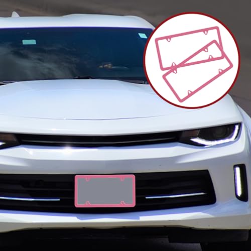 Automotive Universal 2 Pack License Plate Frames Stainless Steel License Plate Holder Covers with Screws Caps Washers Universal 4 Hole Compatible with Car Truck Exterior Accessories, Pink - color: Pink