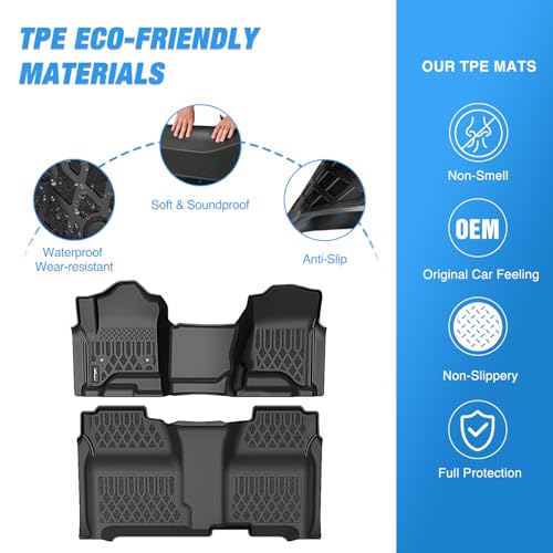 Nilight TPE Floor Mats for Chevy Silverado GMC Sierra 1500 Crew Cab 2014-2018, Chevrolet Silverado Sierra 2500HD 3500HD 2015 2016 2017 2018 2019 All Weather Custom Fit Heavy Duty Floor Liners - color: 2014-2018 Silverado GMC Sierra|Crew Cab|Bench Seat