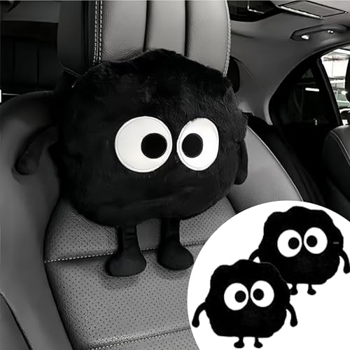 Car Headrest Pillow 2PCS Cute Big-Eyed Sprite Car Headrest Pillows Travel Neck Pillow Comfortable Neck Support - Plush Comfort Neck Cushions for Cars, Home & Office - color: Black