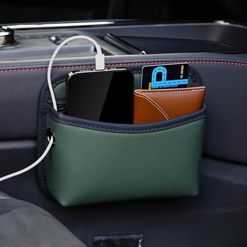 JEYODA Car Seat Side Storage Pocket, Small Organizer,PU Leather Multifunctional Console Side Organizer Bag for Phone, keys, sunglass,wallet,ect (Green) - color: Green