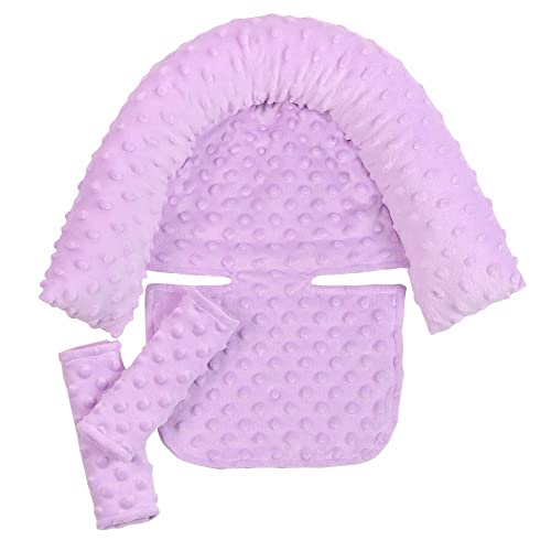 Baby Infant Head and Neck Support Pillow with Seat Belt for Car Seat -Extra Soft 3-in-1 Toddler Car Seat Insert Pad for Car Seats Purple - color: Purple