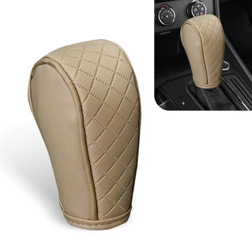 MLY Gear Shift Cover, Leather Scratch Resistant Car Gear Shift Cover, Anti Slip Gear Shift Knob Protector Cover, Universal Gear Shifter Cover Decoration Accessories (Beige) - color: Beige