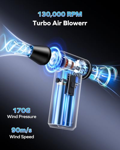2-in-1 Electric Air Duster & Vacuum, 130,000 RPM Brushless Air Duster, 8KPA Car Vacuum 8000mAh Air Blower Wireless Handheld Vacuum for Car, Office and Home