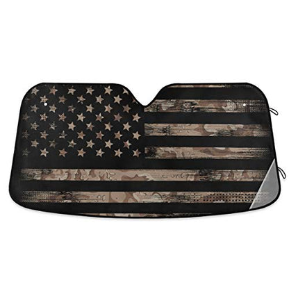 Camouflage American USA Flag Car Windshield Sunshade Foldable Reflective Sun Shade Blocks UV Rays - color: American Flag