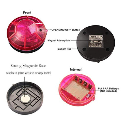 3 Pack LED Road Flares Roadside Flashing Emergency Lights Beacon luminous with Magnetic Base for Vehicle and Outdoor Sports.(Red) - color: Red