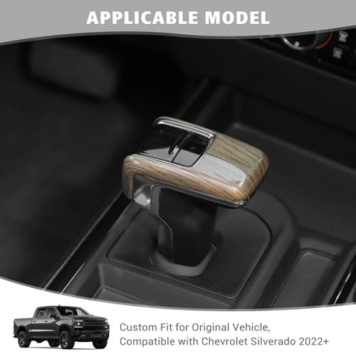 Jimen for Silverado Shift Knob Cover, Auto Gear Shifter Knob Trim Compatible with Chevrolet Silverado 2022-2024 (Wood Grain) - color: Wood Grain