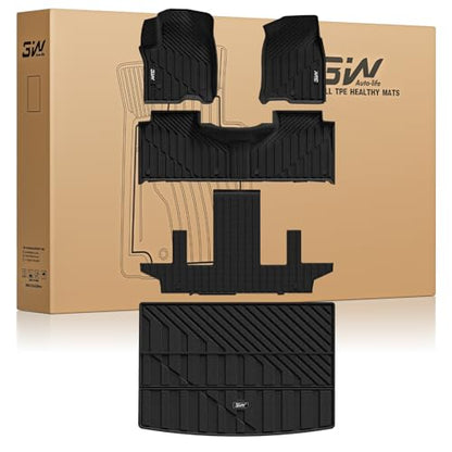 3W Floor Mats & Cargo Liner for 2021-2026 Chevy Suburban (Only 7 Seats (Not Fit 8/9 Seats) / Yukon XL (Not Fit Yukon) /Escalade ESV 7 Seat, TPE All Weather Custom Fit Full Set Car Liner,Bucket Seat - size: Chevy Suburban 2021-2025 Full Set