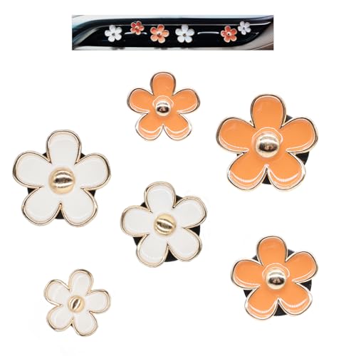 ORIESSE 6pcs Daisy Flower Air Vent Clips Car Air Fresheners White Orange Cute Daisy Car Decor Girly Car Accessories for Women Sparkle 3.3cm/3cm/2.5cm Flower Car Vent Clips Refillable Car Diffuser