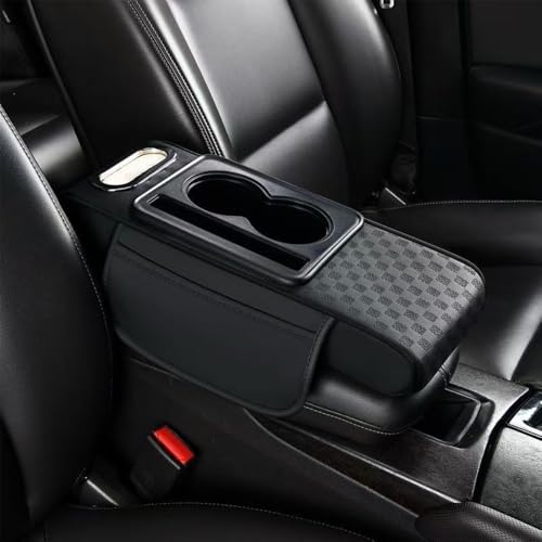 5 in 1 Car Center Console Cover, Memory Cotton Car Armrest Pad with 2 Storage Pockets, Cup Holder, Tissue Box Slot, Phone Holder, Universal Car Interior Organizer (Black, Thin(14.8 * 6.1 * 2.4inch)) - color: Black, size: Thin(14.8*6.1*2.4inch)