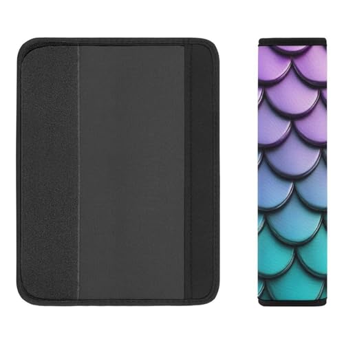 Men's Car Belt Covers 2PCS Fashion Cushion Pad Car Shoulder Strap Harness Pad Purple Turquoise Sparkling Mermaid Scales Pattern - color: Color363
