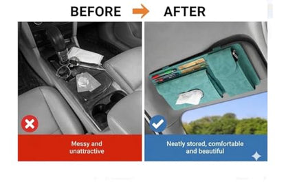 Multifunctional Car Visor Organizer (Suede leather - Blue) - color: Suede leather - Blue