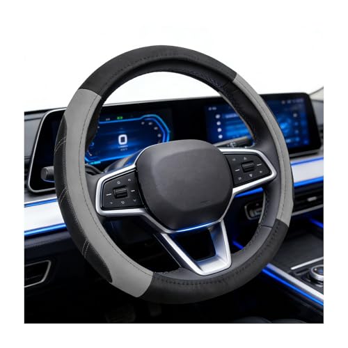 Sport Leather Steering Wheel Cover, 15 inch Anti Slip Steering Wheel Protector with Soft Grip Padding, Universal Breathable Wheel Wrap Interior Accessories for Car Truck SUV (Black & Gray) - color: Black & Gray