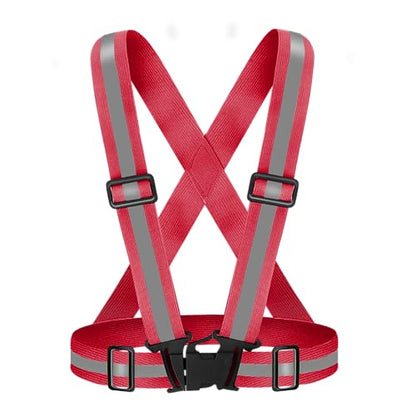 High Visibility Reflective Vest Safety Vest Running Reflective Gear Adjustable Reflective Vest for Walking,Jogging,Hiking,Night Cycling - color: Red