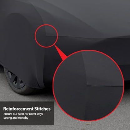 DaShield SoftTec Indoor Satin Car Cover for Plymouth Barracuda 1970-1974 Hardtop/Coupe EMI Custom Fit Elastic Stretchy Flexible High-end Luxury Dust Protection-Black