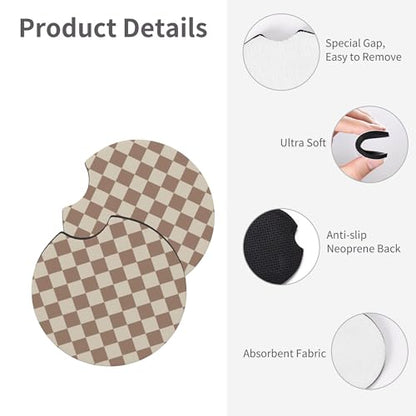 Checkered Brown Steering Wheel Cover - Universal 14-15 Inch Anti-Slip Breathable with 2 Pcs Car Coasters Suitable Men Women Checkered Car Wheel Cover Accessories - color: Checkered K
