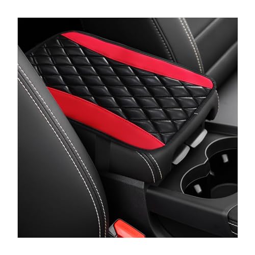 Dickno Car Center Console Cushion Pad, Universal Leather Waterproof Armrest Seat Box Cover, Comfortable Auto Armrest Cover Protector, Car Interior Decor Accessories for Most Vehicles (Black & Red) - color: Black & Red