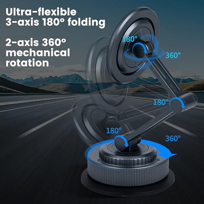 PIEPIE Magnetic Car Phone Holder Mount Heavy Duty Metal Dash/Windshield Large Suction Cup for Non-Smooth Leather/Plastic Surfaces, 360° Adjustable Phone Stand for iPhone Android Truck Car Accessories