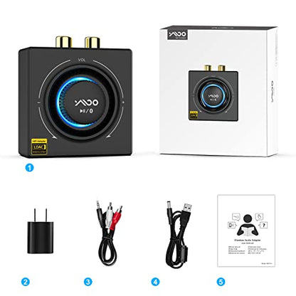 YMOO B06T3+ LDAC Bluetooth Receiver for Home Stereo Music Streaming with Knob Control, HiFi Wireless Audio Adapter w/aptX HD Low Latency, RCA 3.5mm Jack Aux Bluetooth Audio Receiver - color: blue
