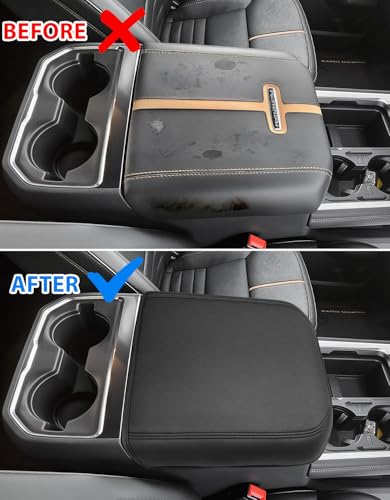 Center Console Cover for 2023 2024 2025 2026 F250 F350 F450 F550 Super Duty Accessories, Vinyl Leather Middle Armrest Cusion Protector, Bucket Seat Only, Anti-Scratch - size: Bucket Seat, 23-26 F250-F550, black stitch
