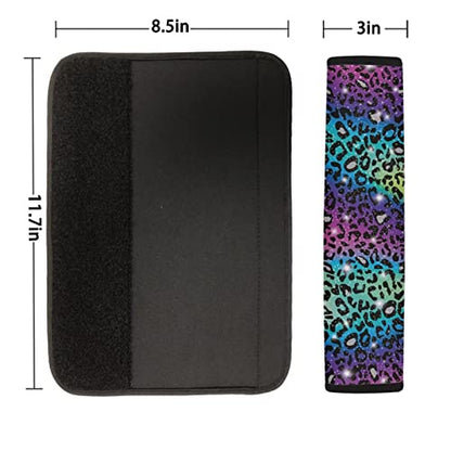 UNICEU Glitter Rainbow Leopard Car Seat Belt Pads Auto Interior Accessories Neoprene Comfort Car Seatbelt Shoulder Strap Pads Set of 2 - color: Glitter Leopard