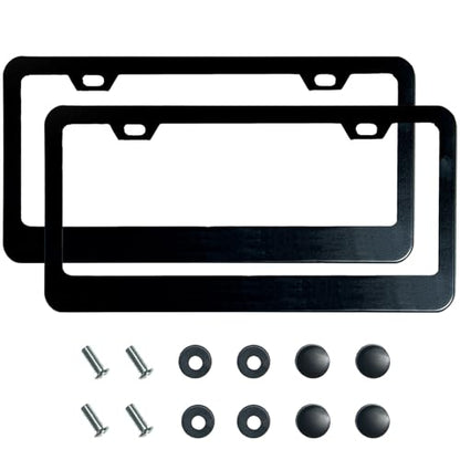 2PCS Matte Black License Plate Frames, 2 Holes Solid Rust-Proof Stainless Steel License Plate Holder, Lengnoyp Universal Car License Plate Cover for Women and Man with Screws Accessories - color: Black
