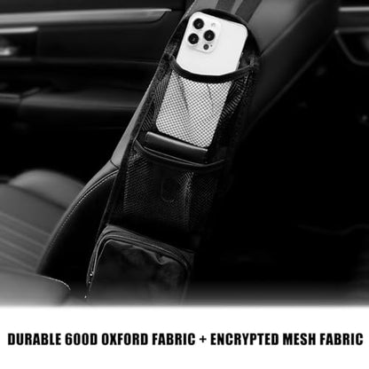 Car Seat Side Organizer, 2PCS Multi-Pocket Vehicle Front Seat Storage Hanging Bag with Mesh Net Pocket, Multifunctional Automotive Stuff Holder, Universal for SUV RV Truck (Black) - color: Black